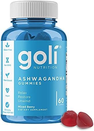ASHWA Vitamin Gummy by Goli Nutrition - Ashwagandha Gummies - Relax. Restore. Unwind. (Mixed Berry, KSM-66, Vegan, Plant Based, Non-GMO, Gluten-Free & Gelatin Free - 60 Count)