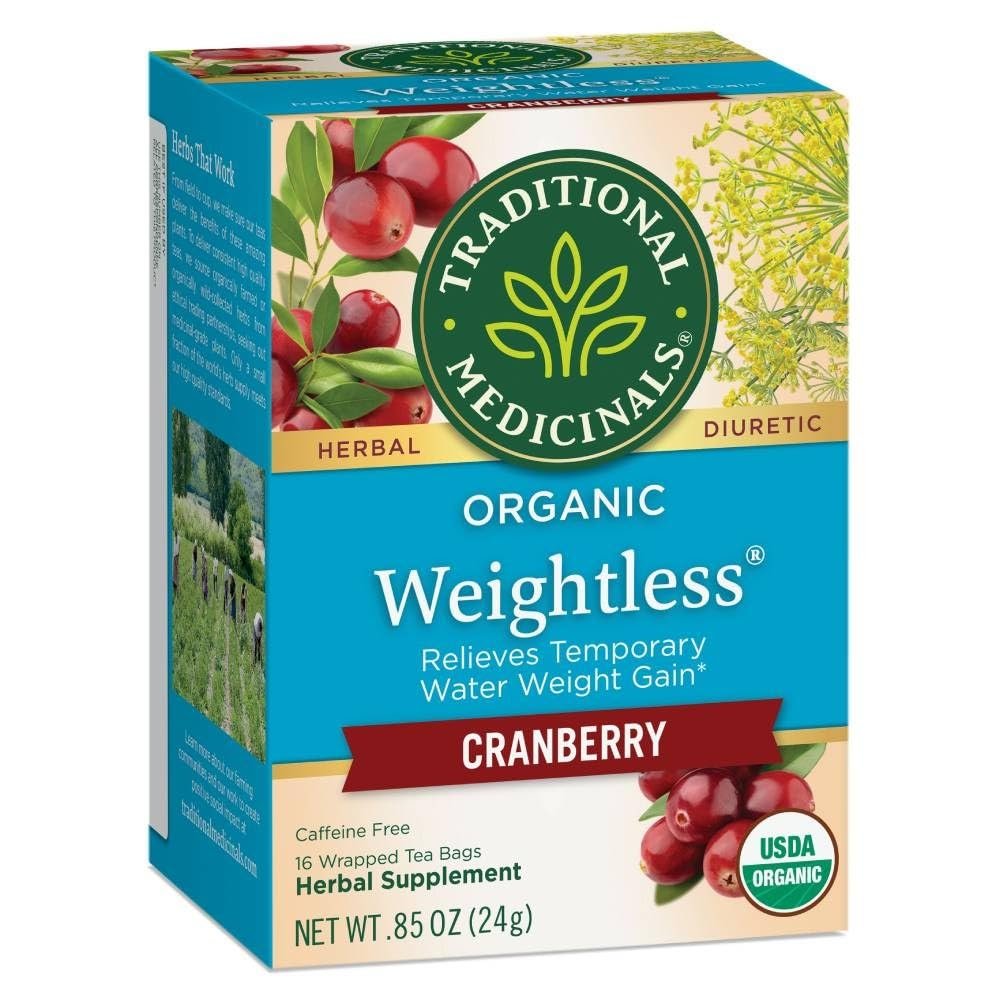 Traditional Medicinals Organic Weightless Cranberry Herbal Tea, Relieves Temporary Water Weight Gain, (Pack of 1) - 16 Tea Bags