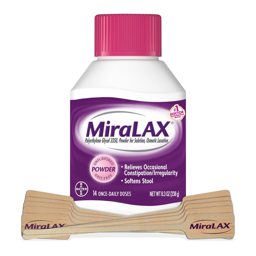 MiraLAX, Laxative Powder, Gentle Constipation Relief for Adults, Stool Softener with PEG 3350, Nonstimulant Laxative, No Harsh Side Effects, Includes Stirrer, 14 Count