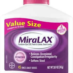 MiraLAX, Laxative Powder, Gentle Constipation Relief for Adults, Stool Softener with PEG 3350, Nonstimulant Laxative, No Harsh Side Effects, Osmotic Laxative, 45 Count