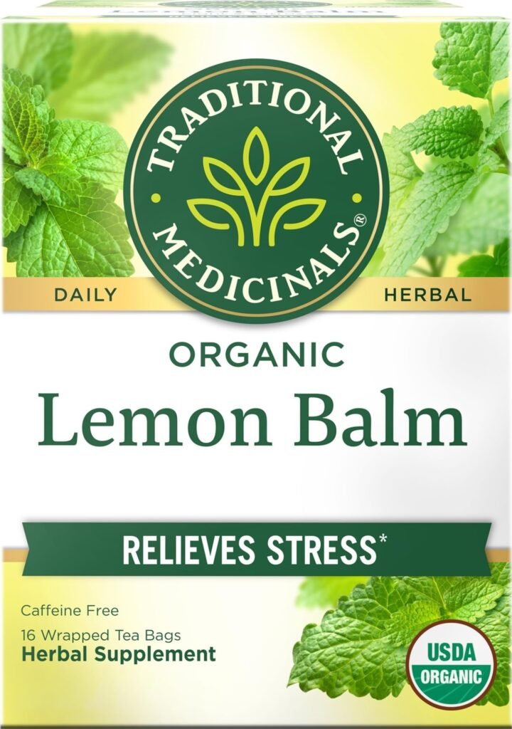 Traditional Medicinals Organic, Lemon Balm - Supports Stress Relief & Digestive Health - Kosher, Non-GMO, Caffeine-Free, Compostable - 16 Tea Bags